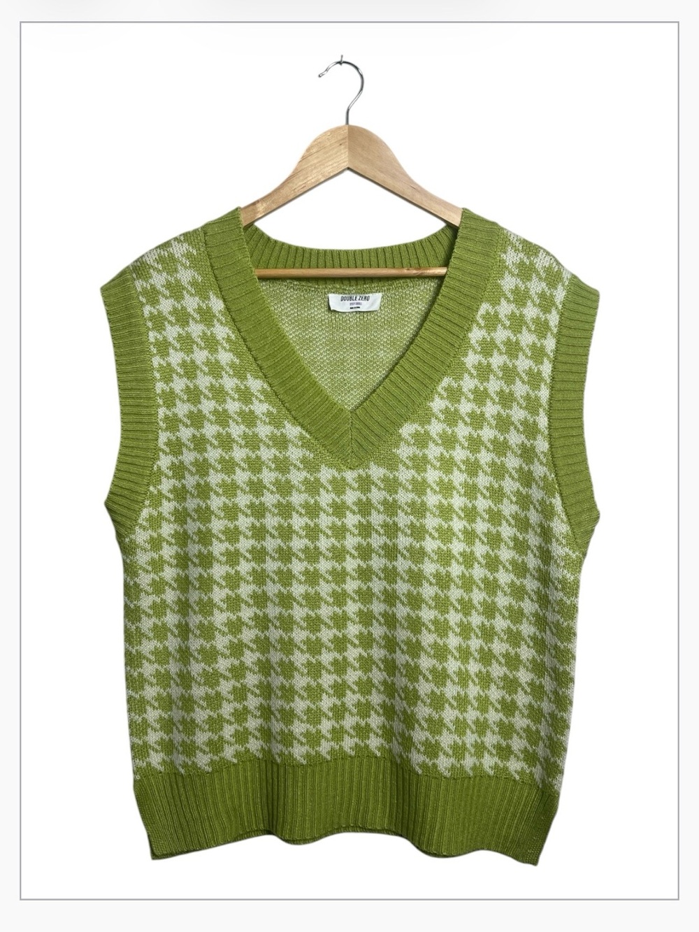 Double Zero Green Houndstooth Sweater Vest Small Preppy